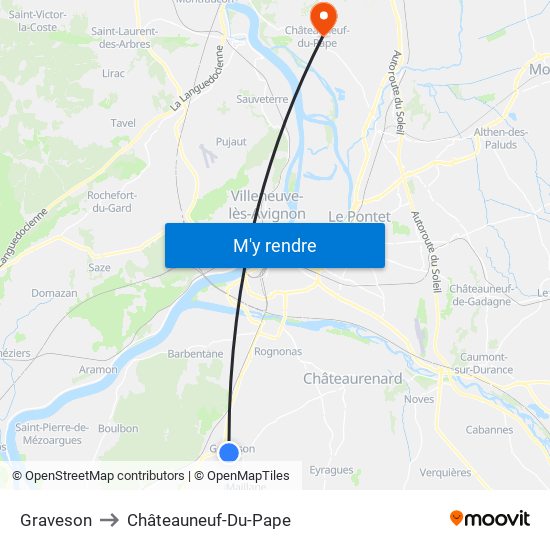 Graveson to Châteauneuf-Du-Pape map