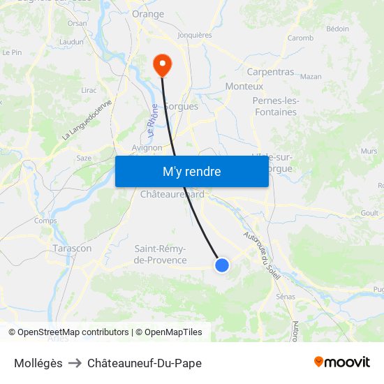 Mollégès to Châteauneuf-Du-Pape map