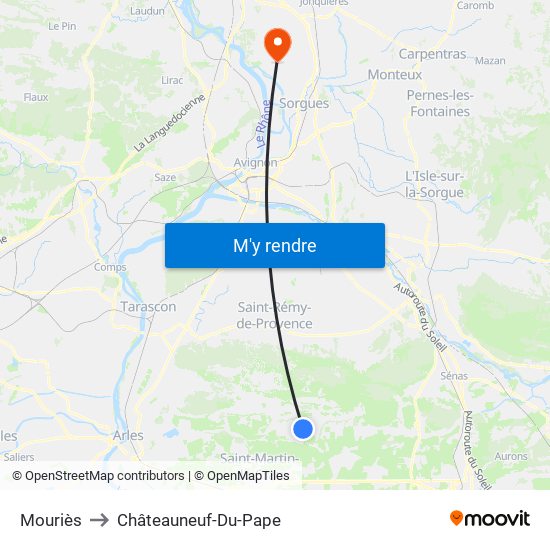 Mouriès to Châteauneuf-Du-Pape map