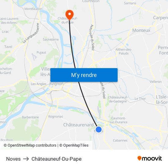 Noves to Châteauneuf-Du-Pape map