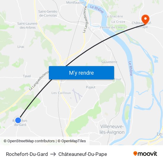 Rochefort-Du-Gard to Châteauneuf-Du-Pape map