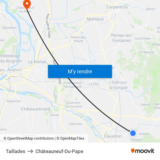 Taillades to Châteauneuf-Du-Pape map
