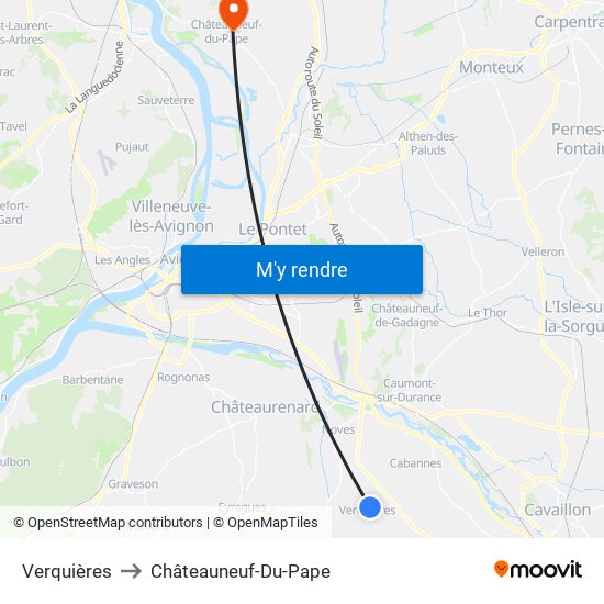 Verquières to Châteauneuf-Du-Pape map