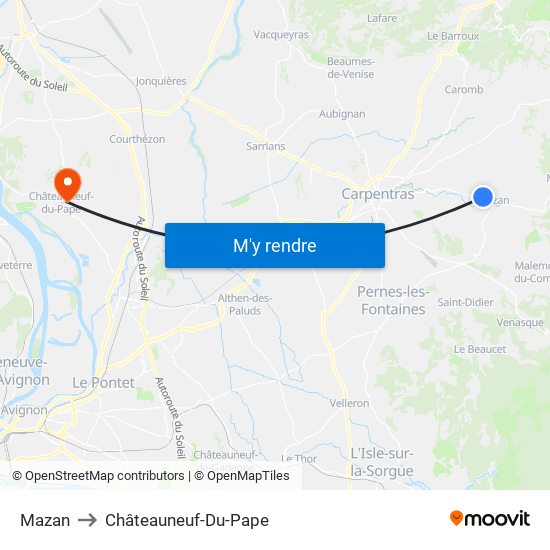 Mazan to Châteauneuf-Du-Pape map