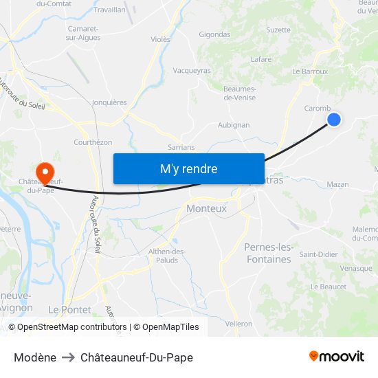 Modène to Châteauneuf-Du-Pape map