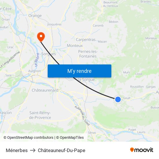Ménerbes to Châteauneuf-Du-Pape map