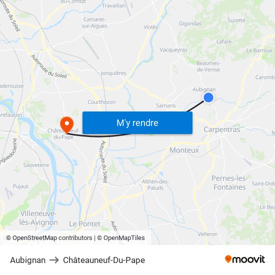 Aubignan to Châteauneuf-Du-Pape map