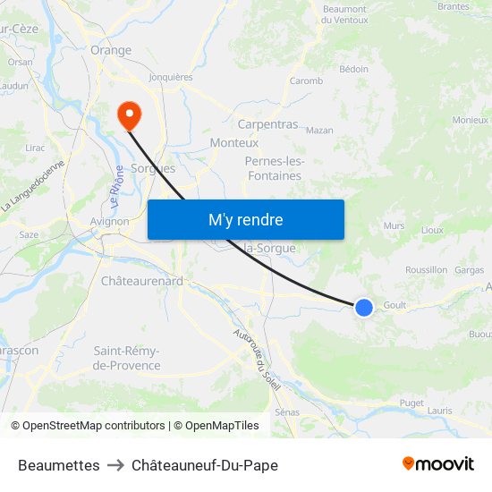 Beaumettes to Châteauneuf-Du-Pape map