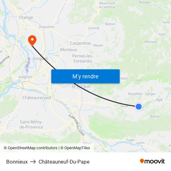 Bonnieux to Châteauneuf-Du-Pape map