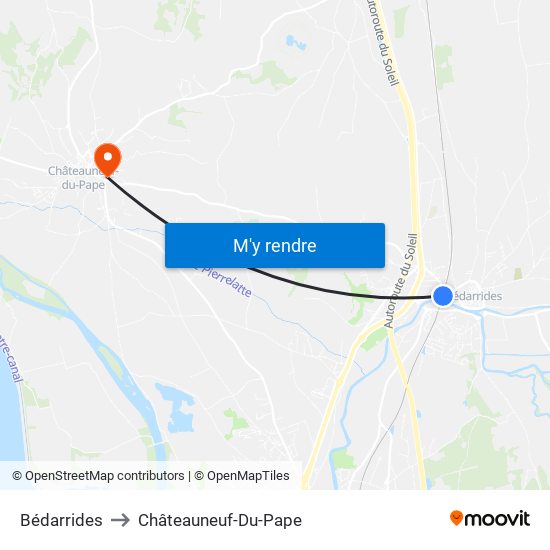Bédarrides to Châteauneuf-Du-Pape map