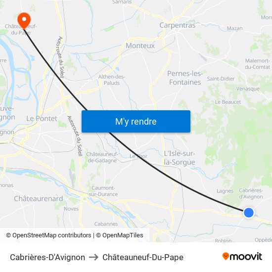 Cabrières-D'Avignon to Châteauneuf-Du-Pape map