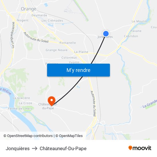 Jonquières to Châteauneuf-Du-Pape map