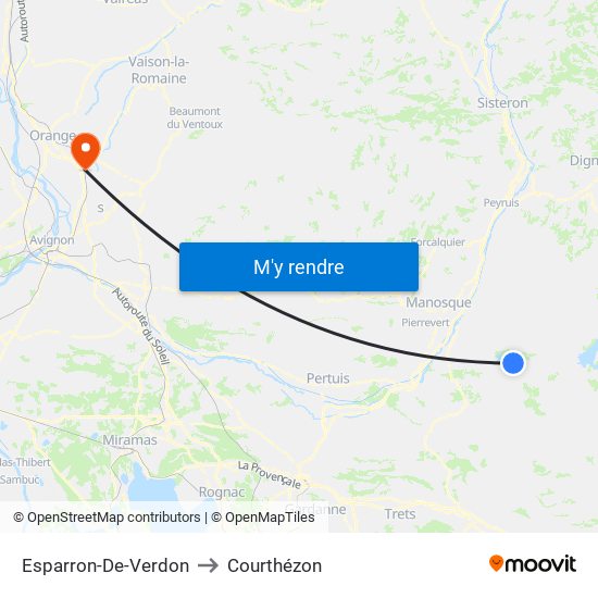 Esparron-De-Verdon to Courthézon map