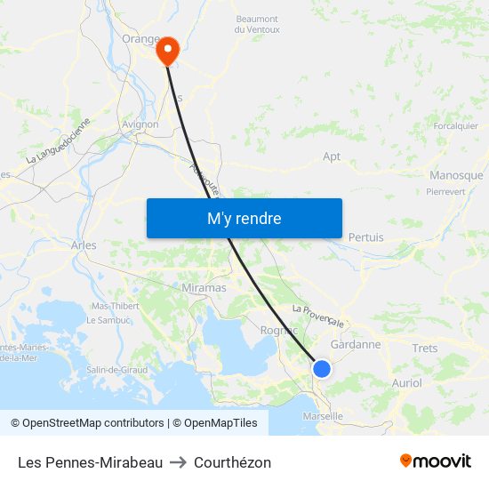 Les Pennes-Mirabeau to Courthézon map