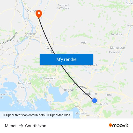 Mimet to Courthézon map