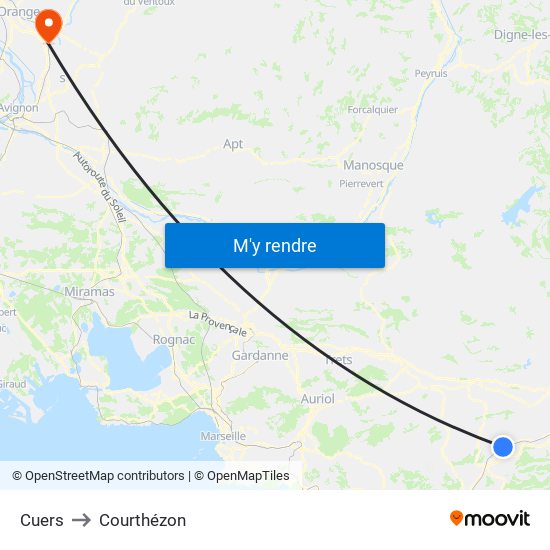 Cuers to Courthézon map