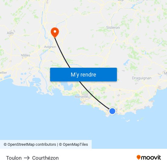 Toulon to Courthézon map