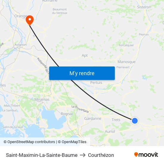 Saint-Maximin-La-Sainte-Baume to Courthézon map