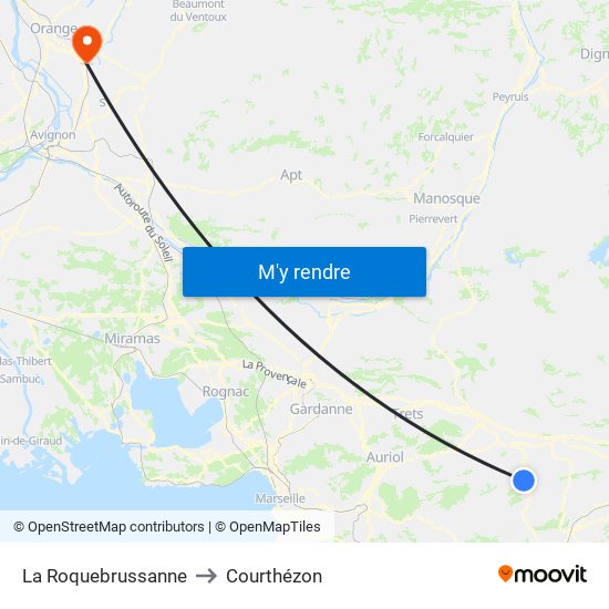 La Roquebrussanne to Courthézon map