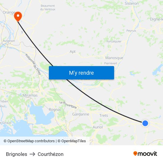Brignoles to Courthézon map