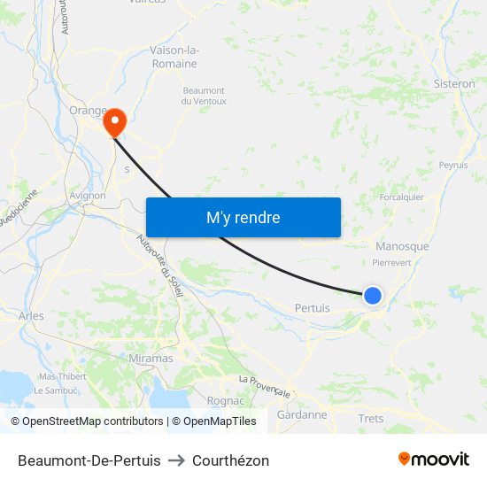 Beaumont-De-Pertuis to Courthézon map