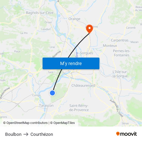 Boulbon to Courthézon map