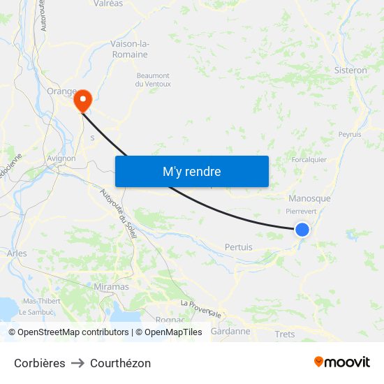 Corbières to Courthézon map