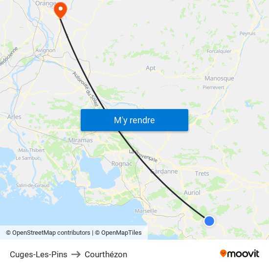 Cuges-Les-Pins to Courthézon map