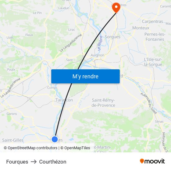 Fourques to Courthézon map