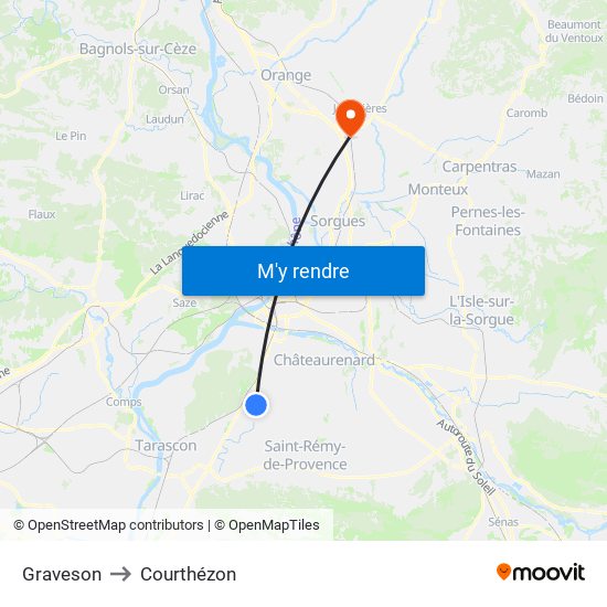 Graveson to Courthézon map