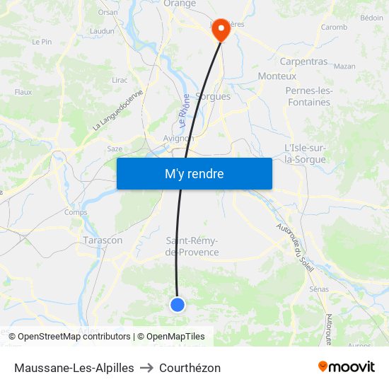 Maussane-Les-Alpilles to Courthézon map