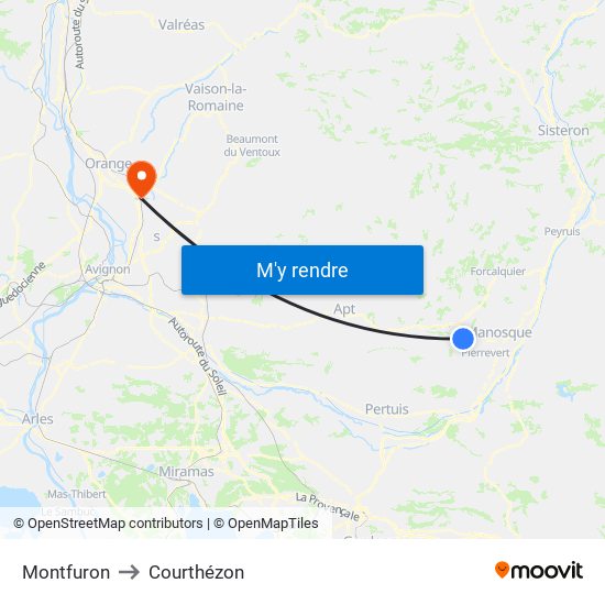 Montfuron to Courthézon map