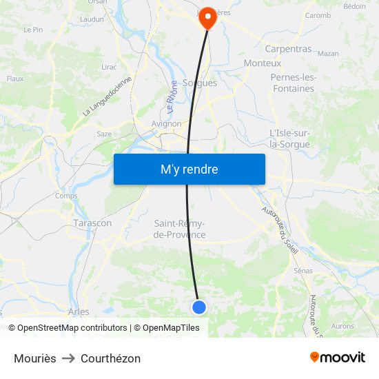 Mouriès to Courthézon map