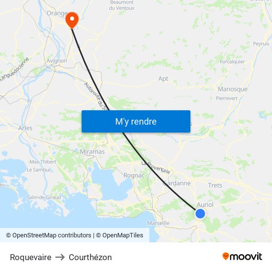 Roquevaire to Courthézon map