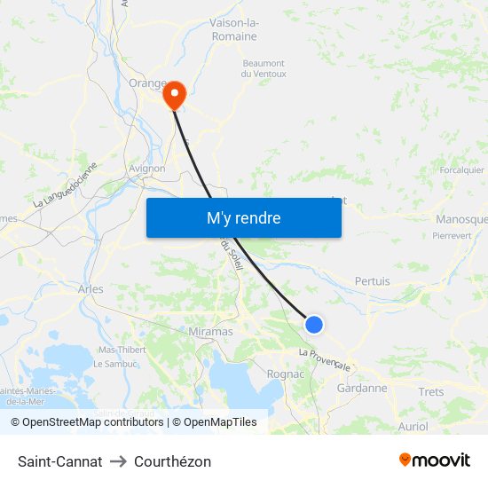 Saint-Cannat to Courthézon map