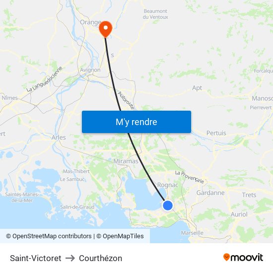 Saint-Victoret to Courthézon map