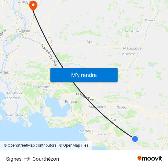 Signes to Courthézon map