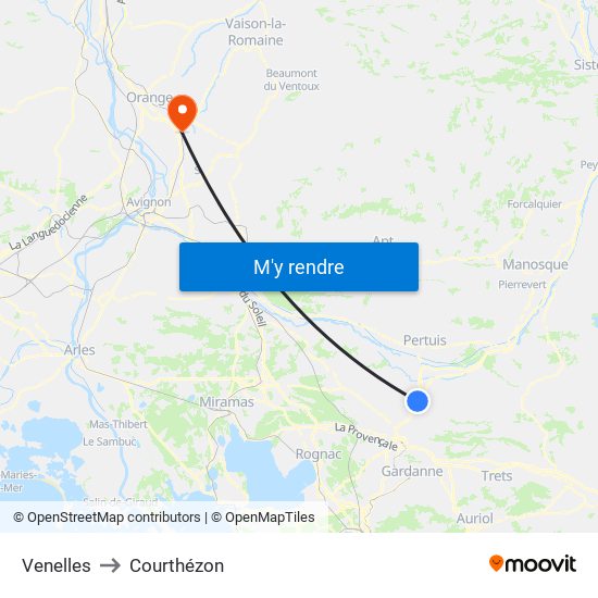 Venelles to Courthézon map