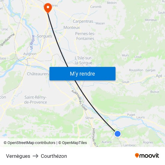 Vernègues to Courthézon map