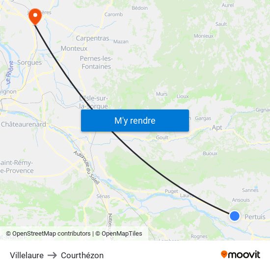 Villelaure to Courthézon map