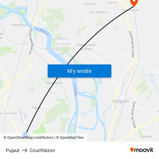 Pujaut to Courthézon map