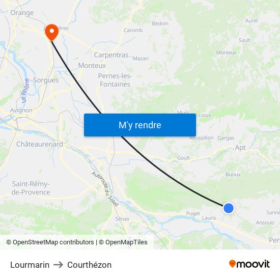 Lourmarin to Courthézon map