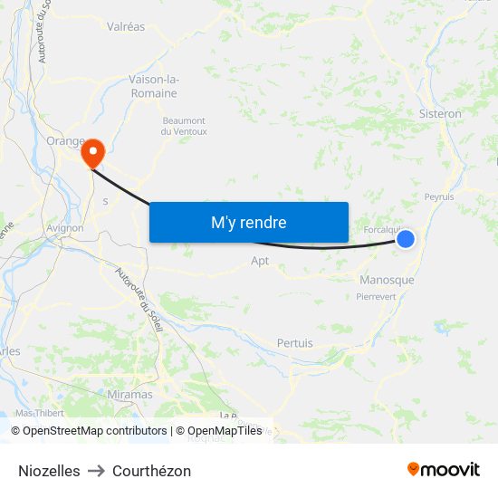 Niozelles to Courthézon map