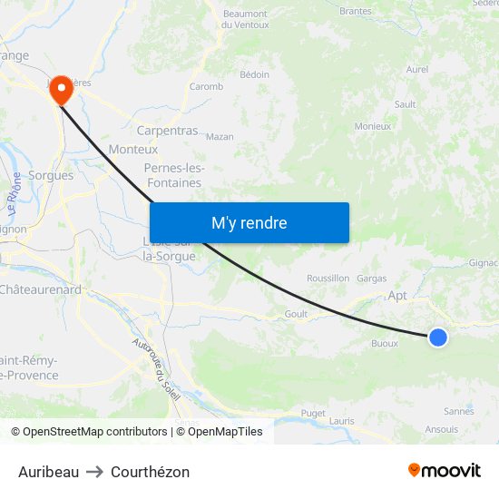 Auribeau to Courthézon map