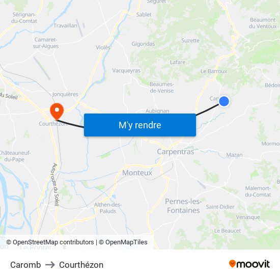 Caromb to Courthézon map