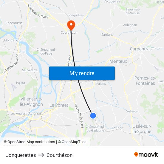 Jonquerettes to Courthézon map
