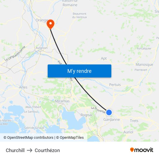 Churchill to Courthézon map