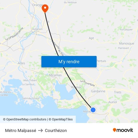 Métro Malpassé to Courthézon map