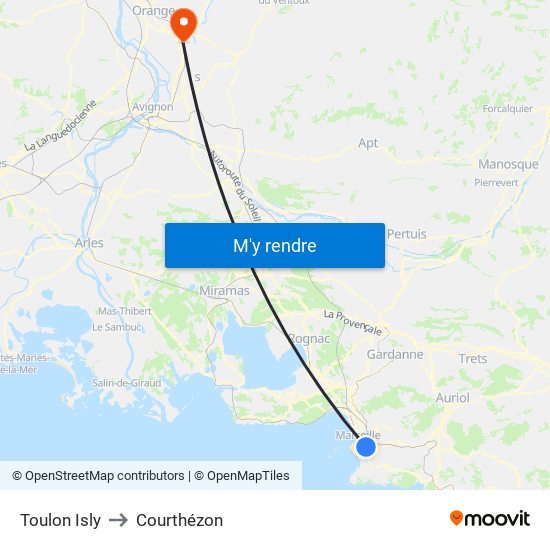 Toulon Isly to Courthézon map