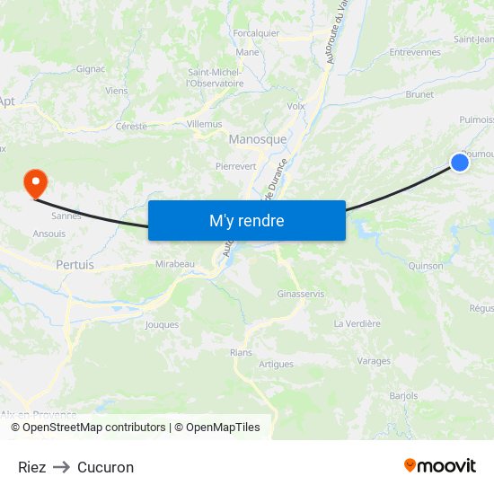 Riez to Cucuron map